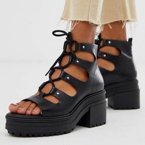 ASOS DESIGN Sergio Lace Up Mid Heel in Black